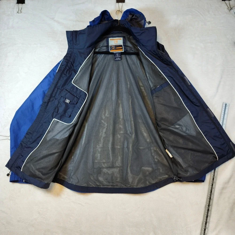 Free‎ Country Mens Blue Colorblock Hooded Windbreaker Jacket Water Resistant L